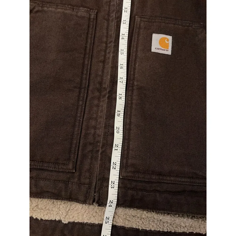 Carhartt Sherpa Lined Vest Men’s XL Dark Brown Canvas Workwear Full Zip - Picture 7 of 12